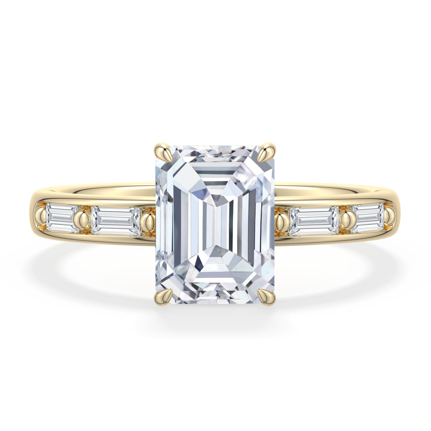 7.5x5.5mm FGVS Emerald-Cut Lab-Grown Diamond Engagement Ring with Baguette Accents in Yellow Gold - main