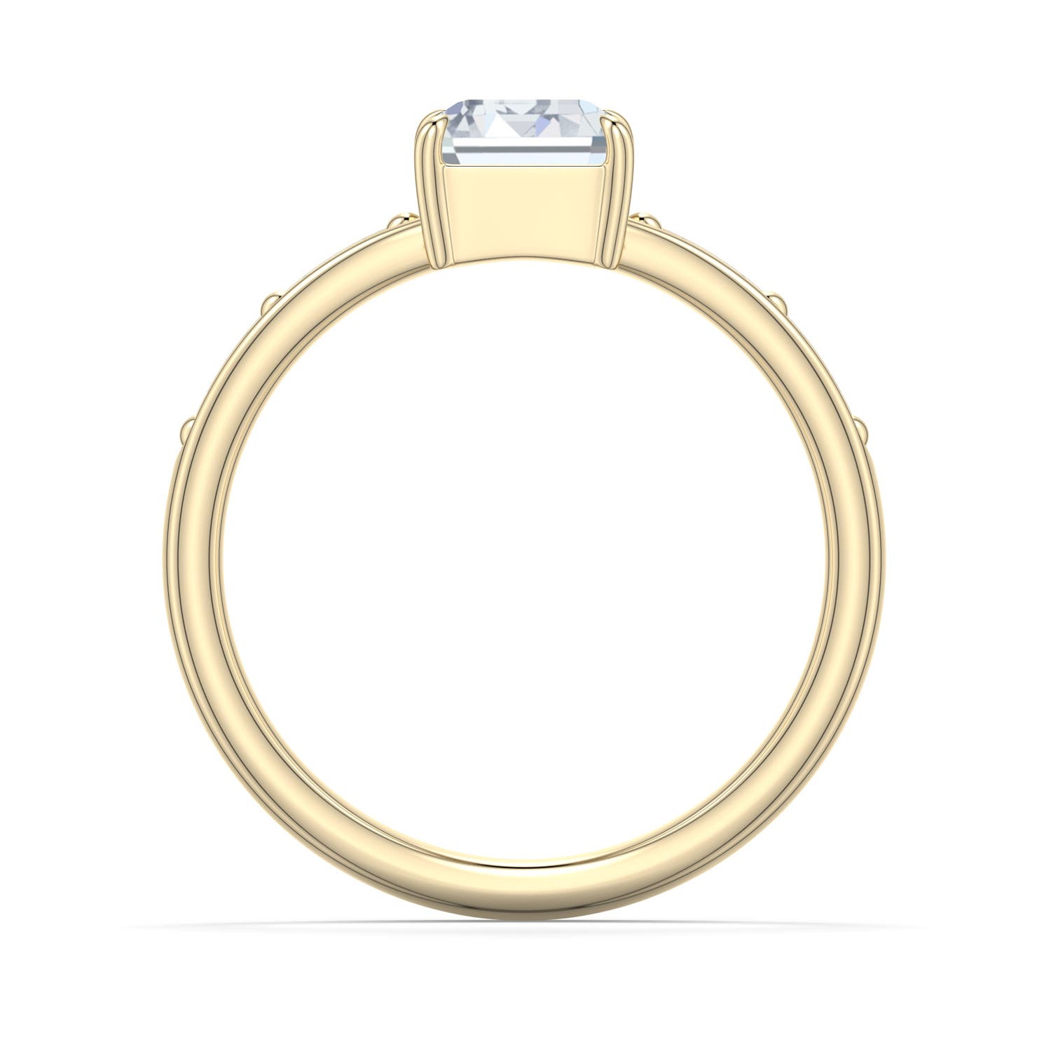 7.5x5.5mm FGVS Emerald-Cut Lab-Grown Diamond Engagement Ring with Baguette Accents in Yellow Gold - side 1