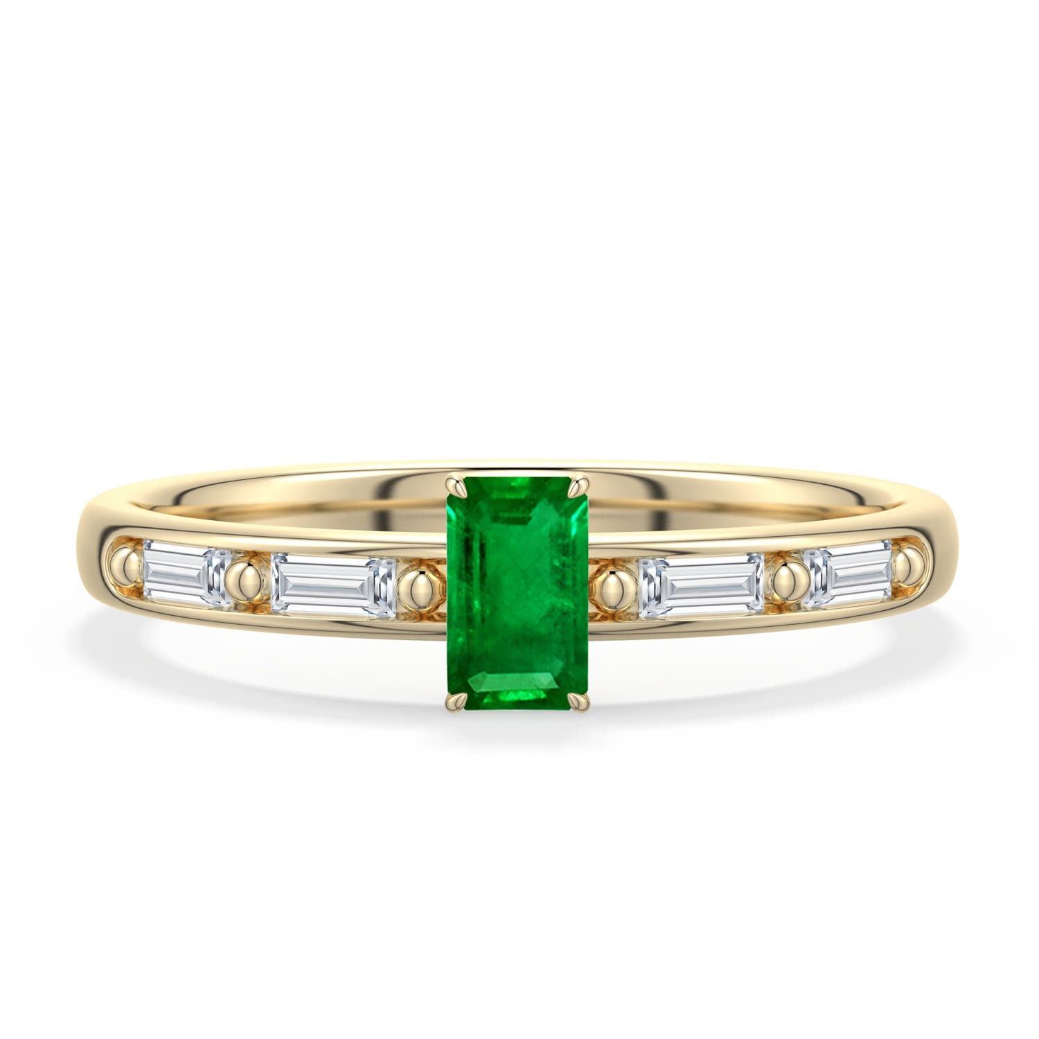 5x3mm Labgrown Emerald-Cut Lab-Grown Emerald Engagement Ring with Baguette Accents in Yellow Gold - main