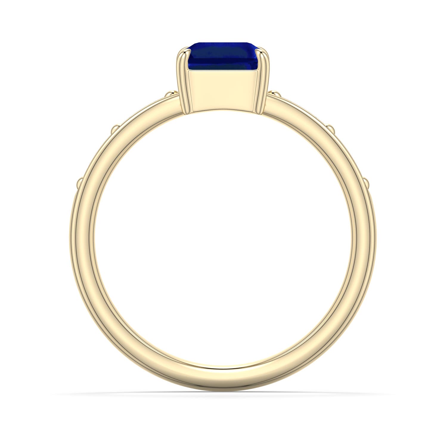 8x6mm Labgrown Emerald-Cut Lab-Grown Blue Sapphire Engagement Ring with Baguette Accents in Yellow Gold - side 1