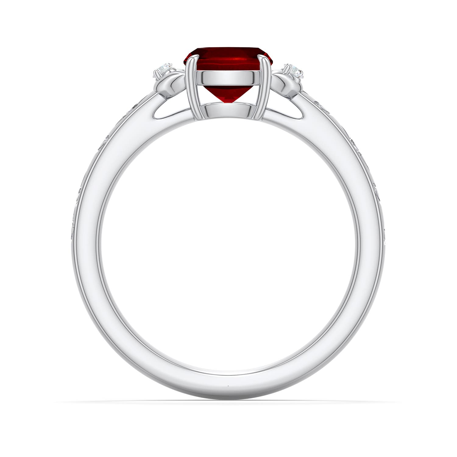 8x6mm Labgrown Cushion Rectangular Lab-Grown Ruby Leaf Vine Engagement Ring in 18K White Gold - side 1
