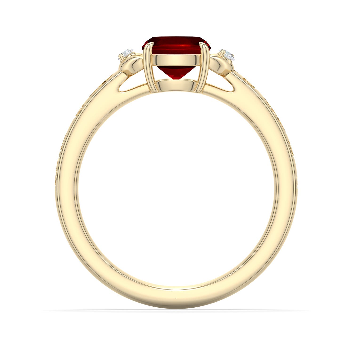8x6mm Labgrown Cushion Rectangular Lab-Grown Ruby Leaf Vine Engagement Ring in 18K Yellow Gold - side 1