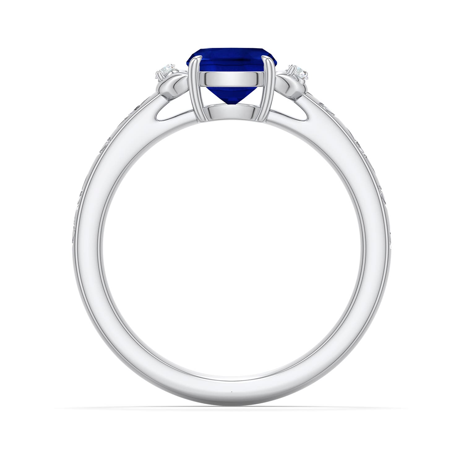 8x6mm Labgrown Cushion Rectangular Lab-Grown Blue Sapphire Leaf Vine Engagement Ring in 18K White Gold - side 1