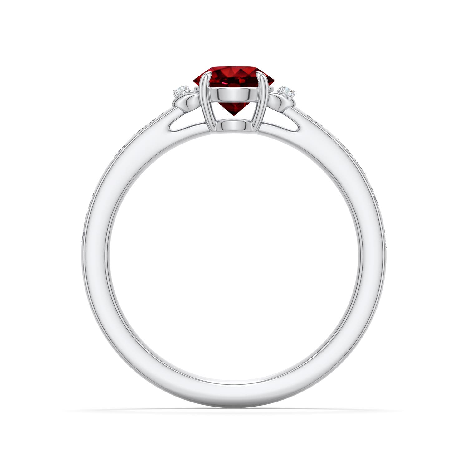 5.5mm Labgrown Round Lab-Grown Ruby Leaf Vine Engagement Ring in 18K White Gold - side 1