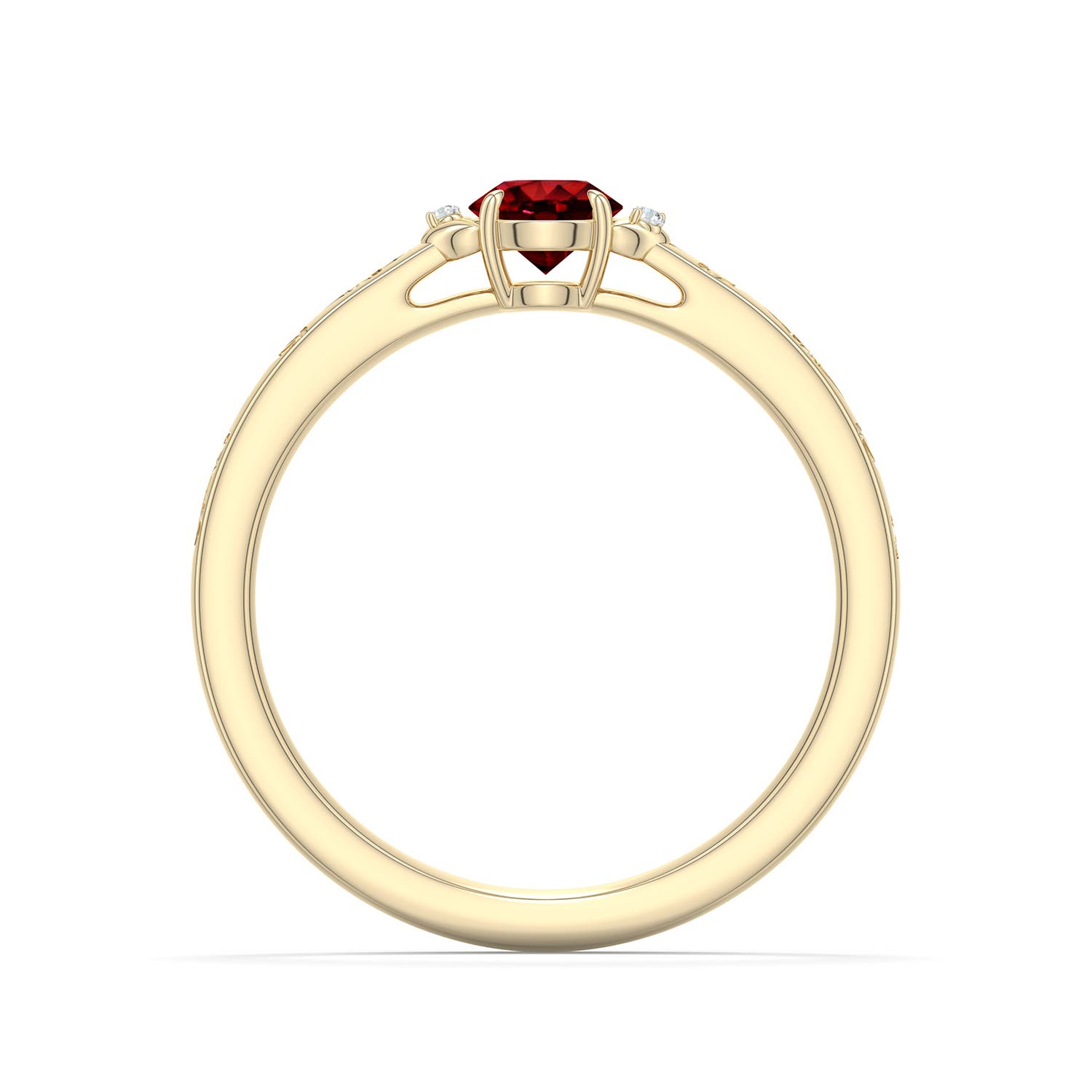 4.5mm Labgrown Round Lab-Grown Ruby Leaf Vine Engagement Ring in 18K Yellow Gold - side 1