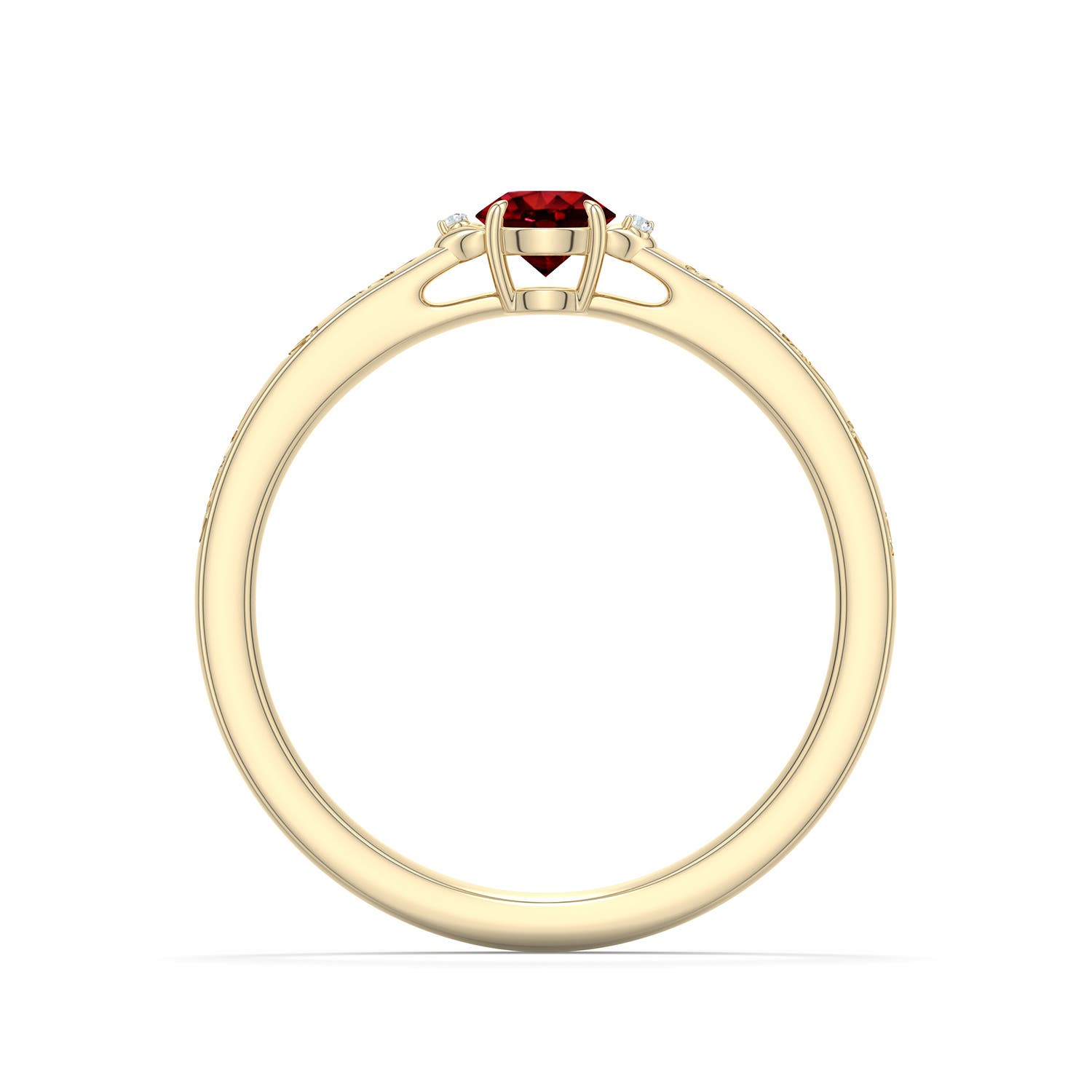 4mm Labgrown Round Lab-Grown Ruby Leaf Vine Engagement Ring in 18K Yellow Gold - side 1