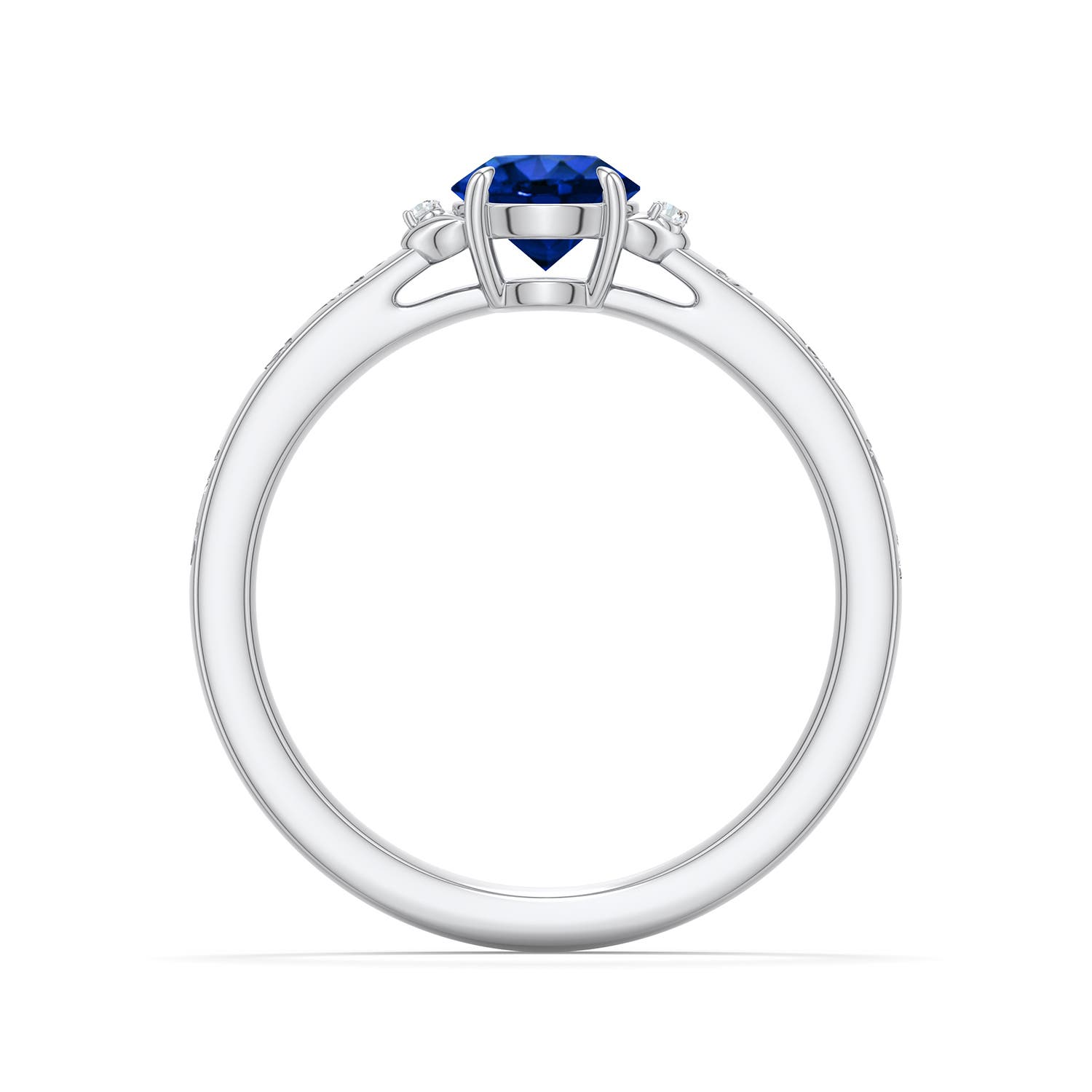 5.5mm Labgrown Round Lab-Grown Blue Sapphire Leaf Vine Engagement Ring in White Gold - side 1 - side 3