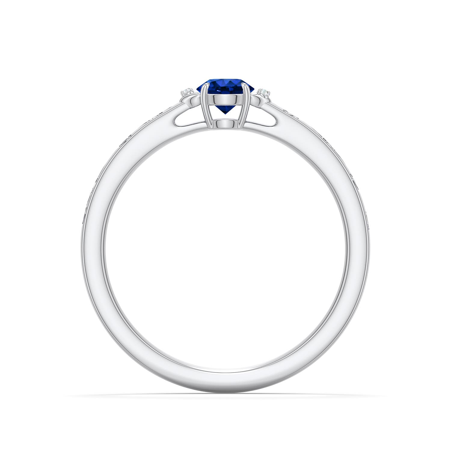 4mm Labgrown Round Lab-Grown Blue Sapphire Leaf Vine Engagement Ring in 18K White Gold - side 1