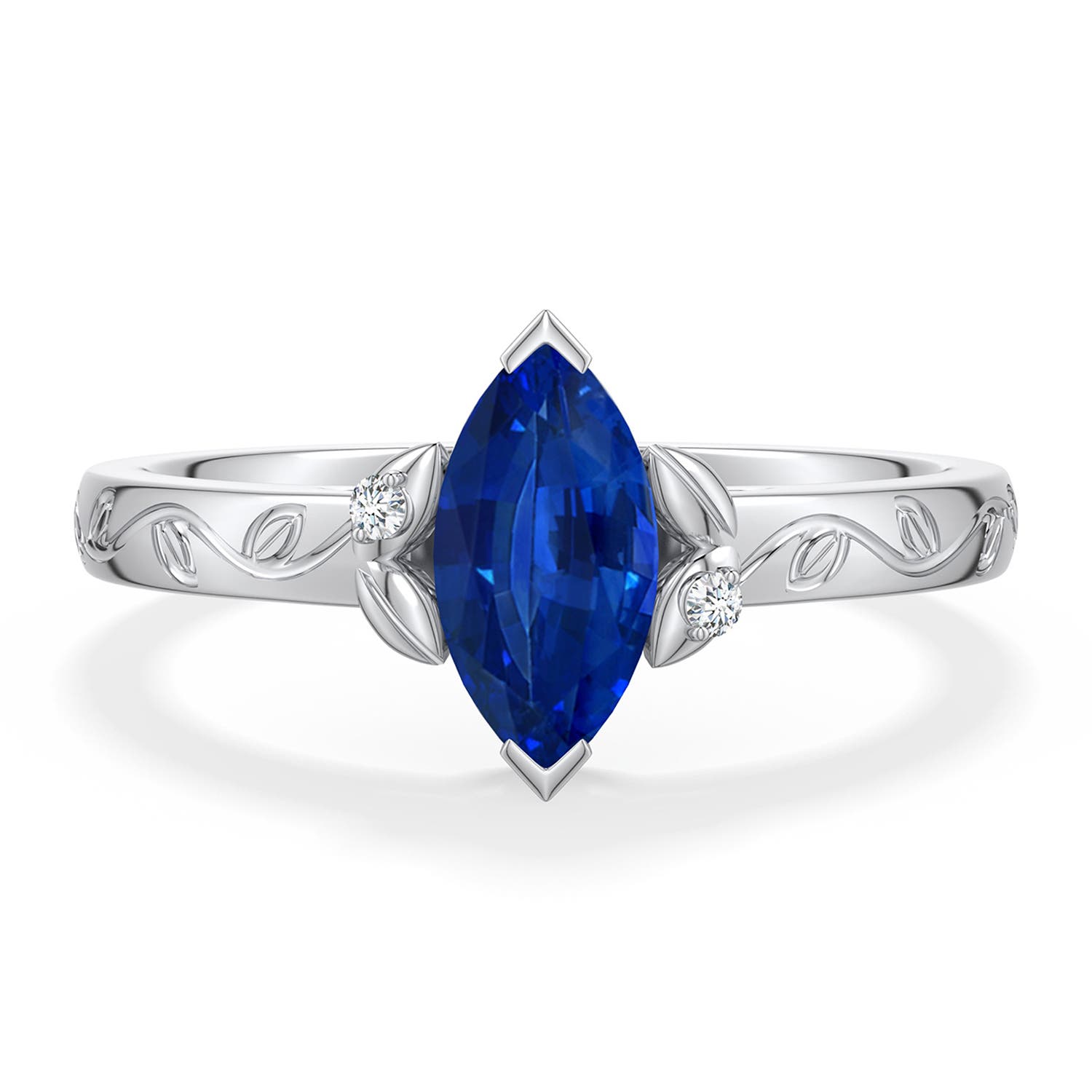 9x4.5mm Labgrown Marquise Lab-Grown Blue Sapphire Leaf Vine Engagement Ring in White Gold - main