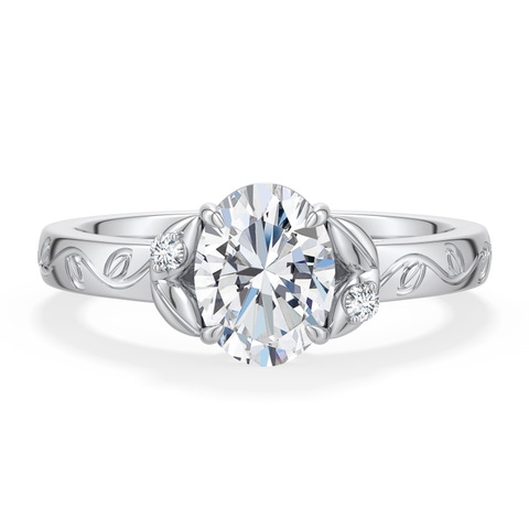7.7x5.7mm FGVS Oval Lab-Grown Diamond Leaf Vine Engagement Ring in White Gold - main