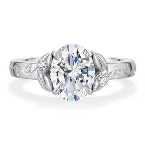 8.5x6.5mm FGVS Oval Lab-Grown Diamond Leaf Vine Engagement Ring in White Gold - main