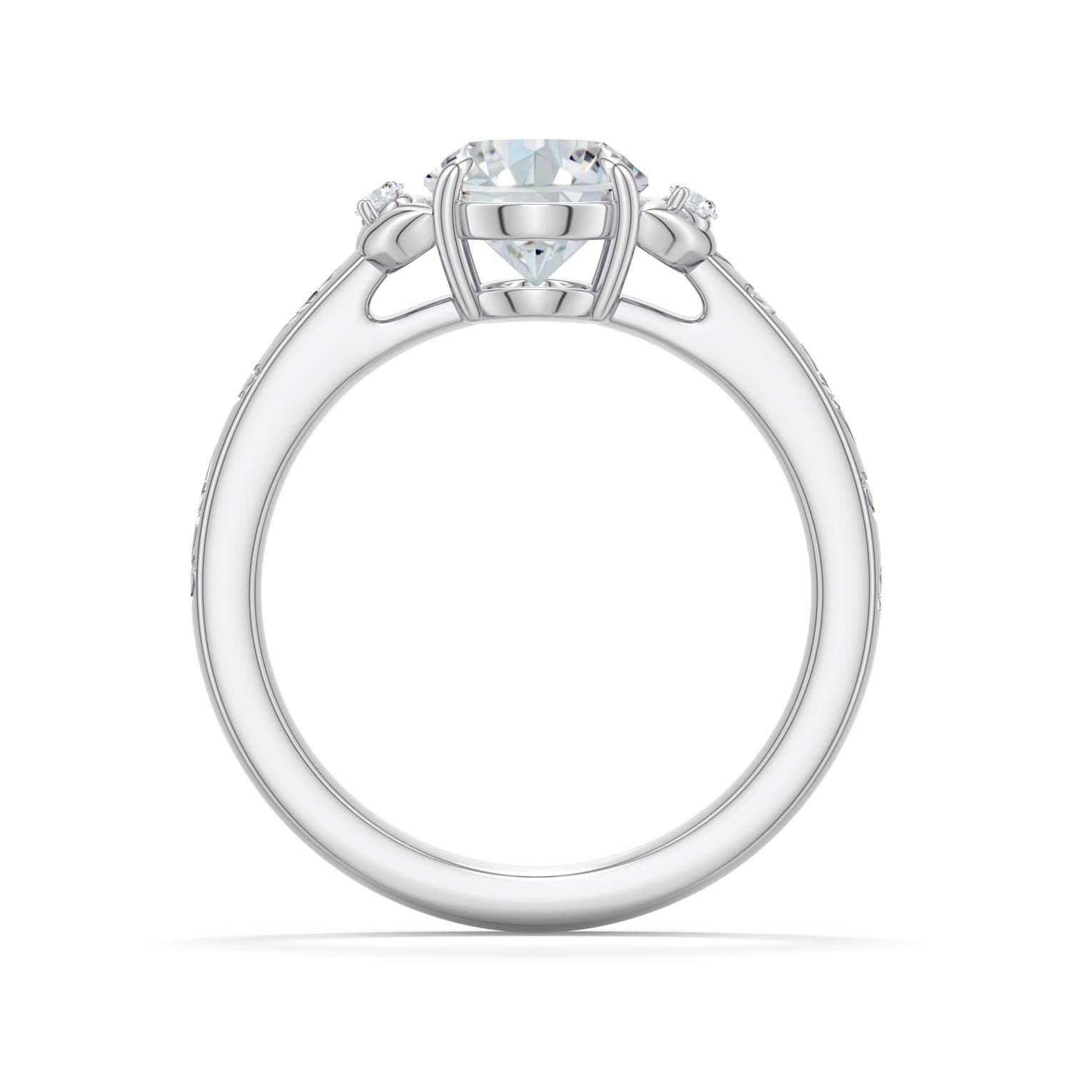 8.5x6.5mm FGVS Oval Lab-Grown Diamond Leaf Vine Engagement Ring in White Gold - side 1