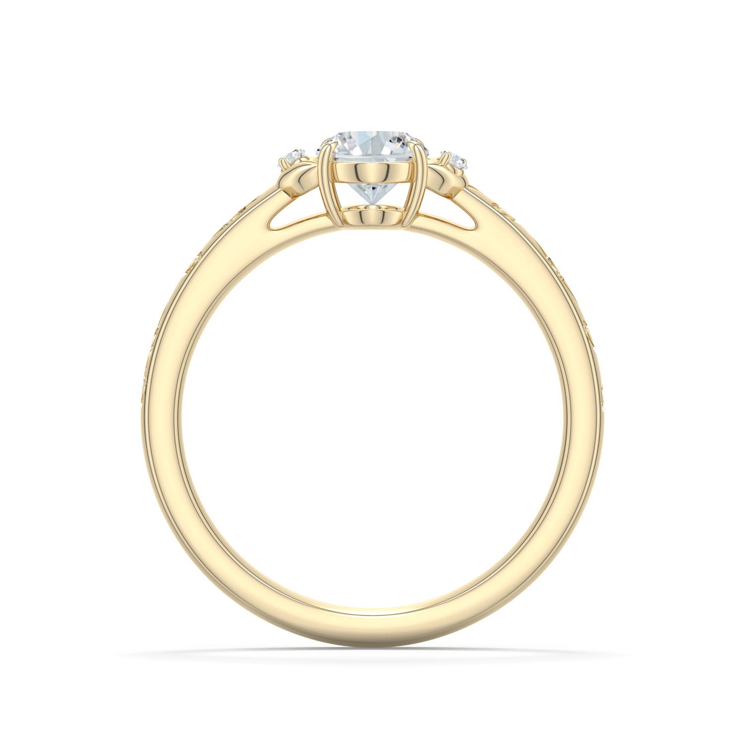 7x5mm FGVS Oval Lab-Grown Diamond Leaf Vine Engagement Ring in Yellow Gold - side 1 - side 3