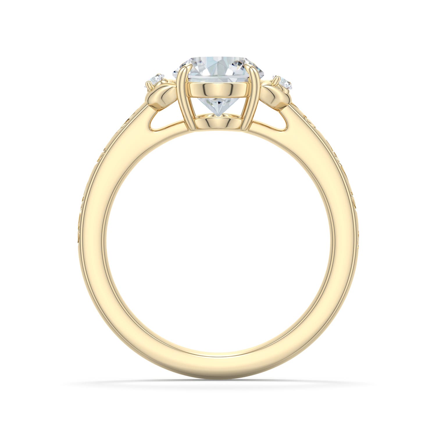 8.5x6.5mm FGVS Oval Lab-Grown Diamond Leaf Vine Engagement Ring in Yellow Gold - side 1