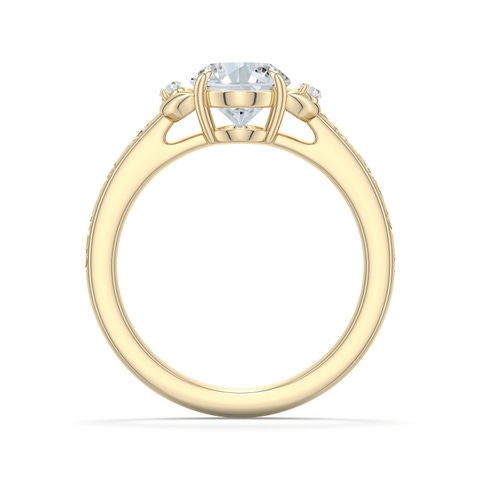 8.5x6.5mm FGVS Oval Lab-Grown Diamond Leaf Vine Engagement Ring in Yellow Gold - side 1