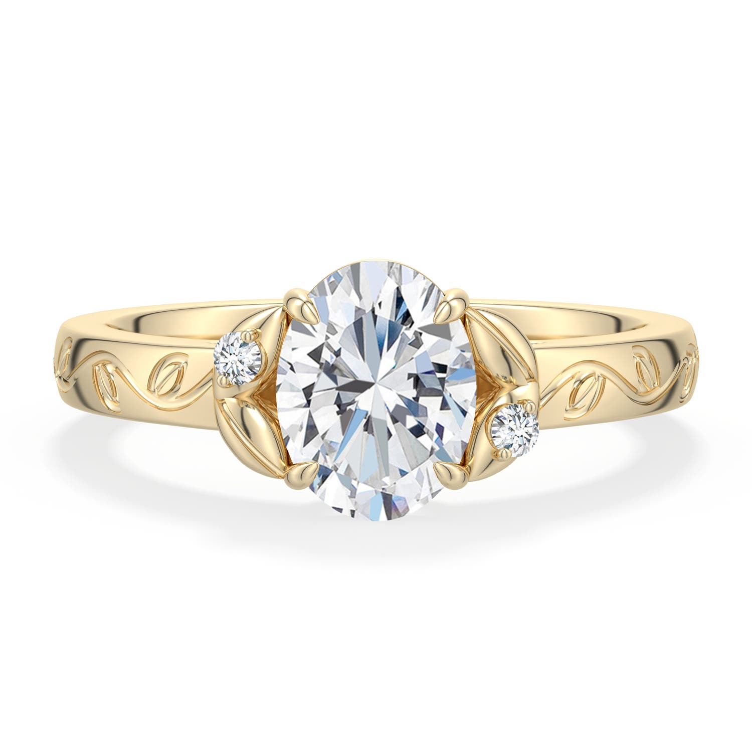 7.7x5.7mm FGVS Oval Lab-Grown Diamond Leaf Vine Engagement Ring in 18K Yellow Gold - main