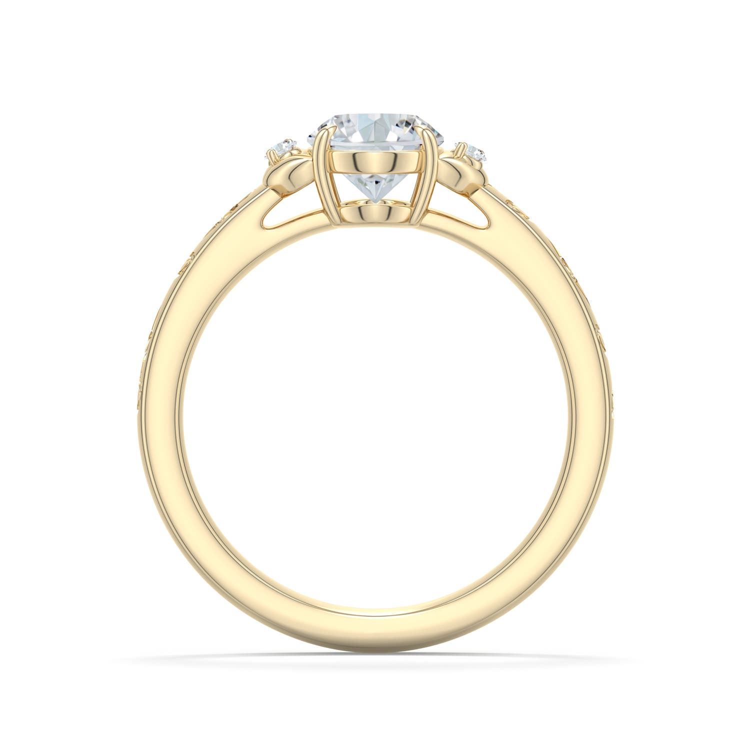 7.7x5.7mm FGVS Oval Lab-Grown Diamond Leaf Vine Engagement Ring in 18K Yellow Gold - side 1