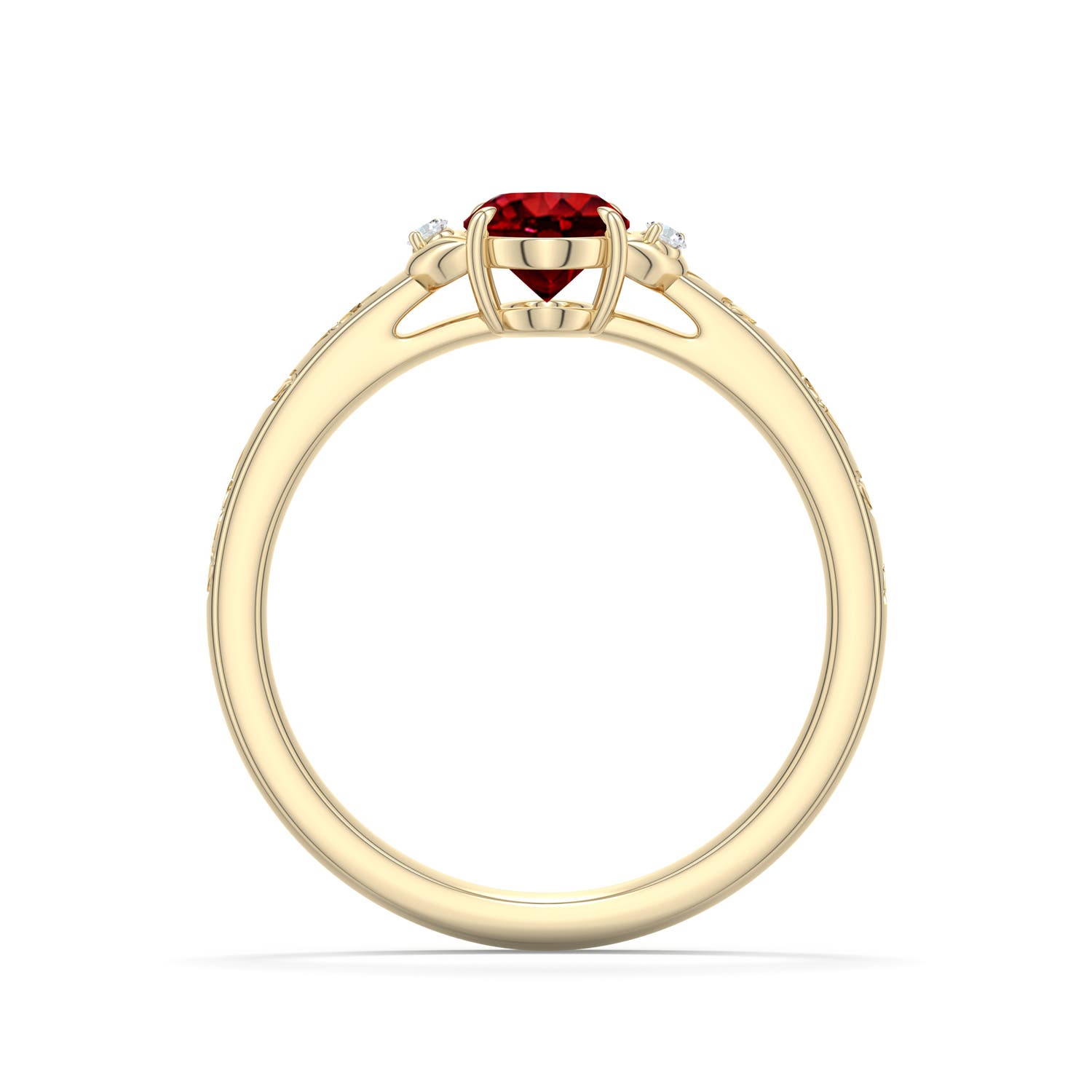 7x5mm Labgrown Oval Lab-Grown Ruby Leaf Vine Engagement Ring in 18K Yellow Gold - side 1
