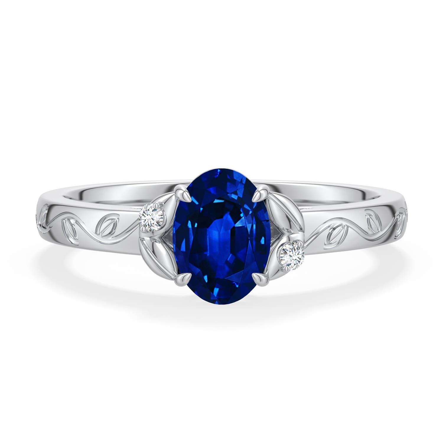 7x5mm Labgrown Oval Lab-Grown Blue Sapphire Leaf Vine Engagement Ring in 950 Platinum - main