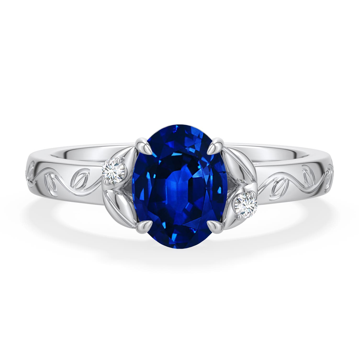 8x6mm Labgrown Oval Lab-Grown Blue Sapphire Leaf Vine Engagement Ring in 950 Platinum - main