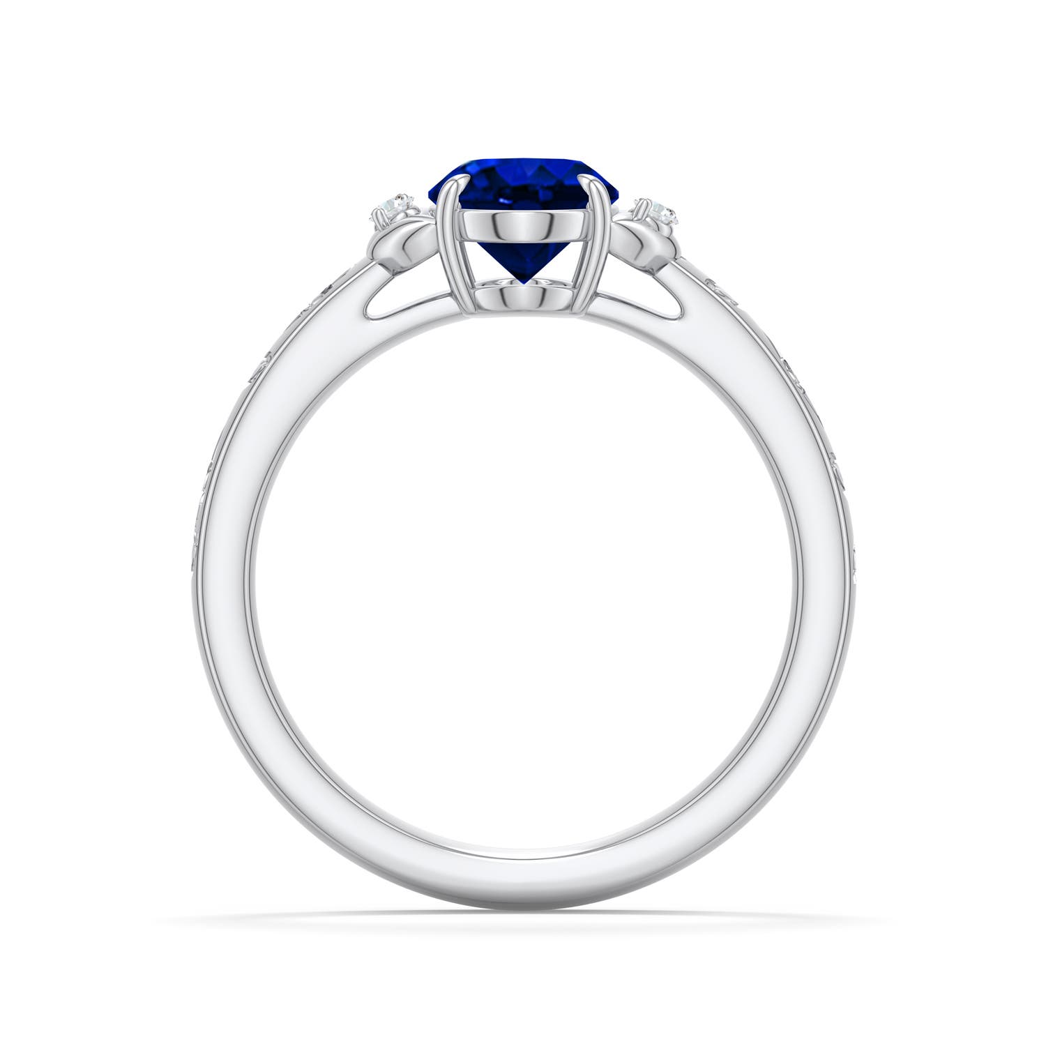 8x6mm Labgrown Oval Lab-Grown Blue Sapphire Leaf Vine Engagement Ring in 950 Platinum - side 1