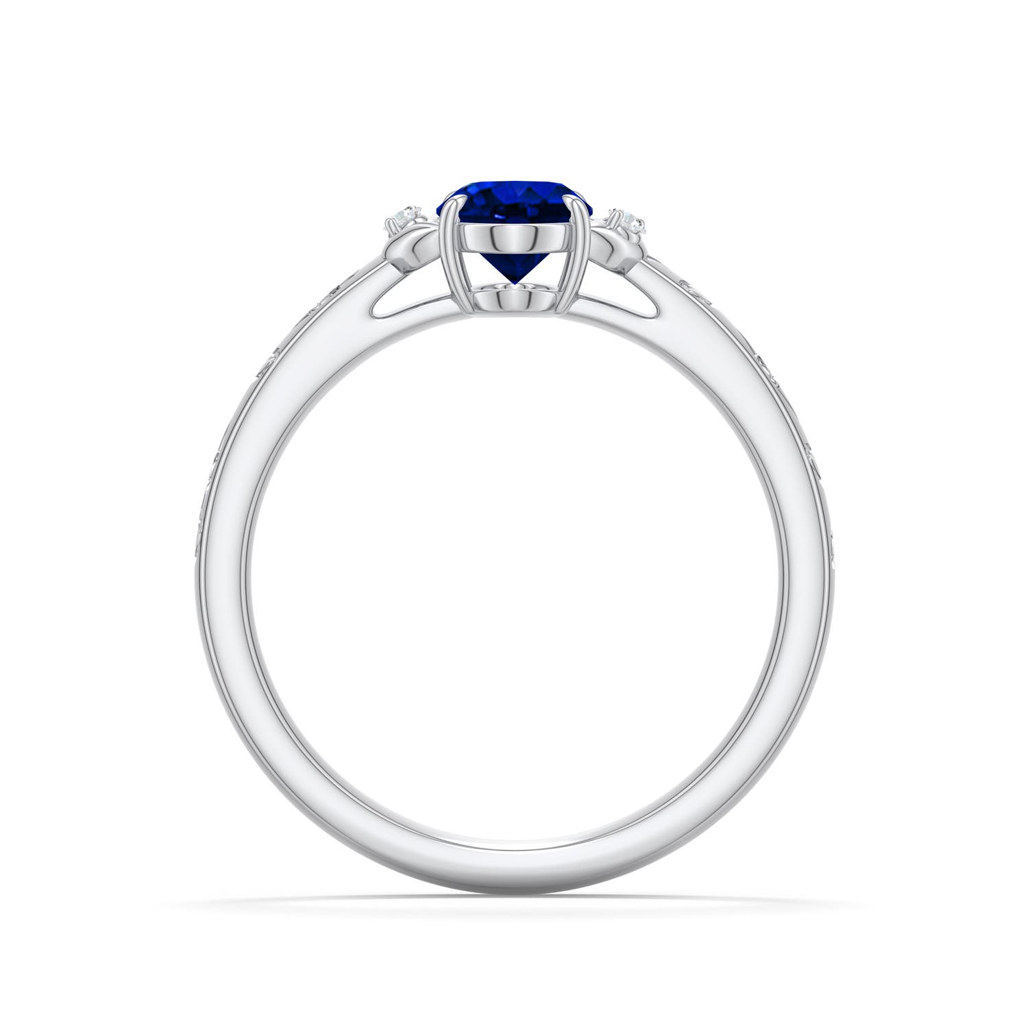 7x5mm Labgrown Oval Lab-Grown Blue Sapphire Leaf Vine Engagement Ring in 18K White Gold - side 1