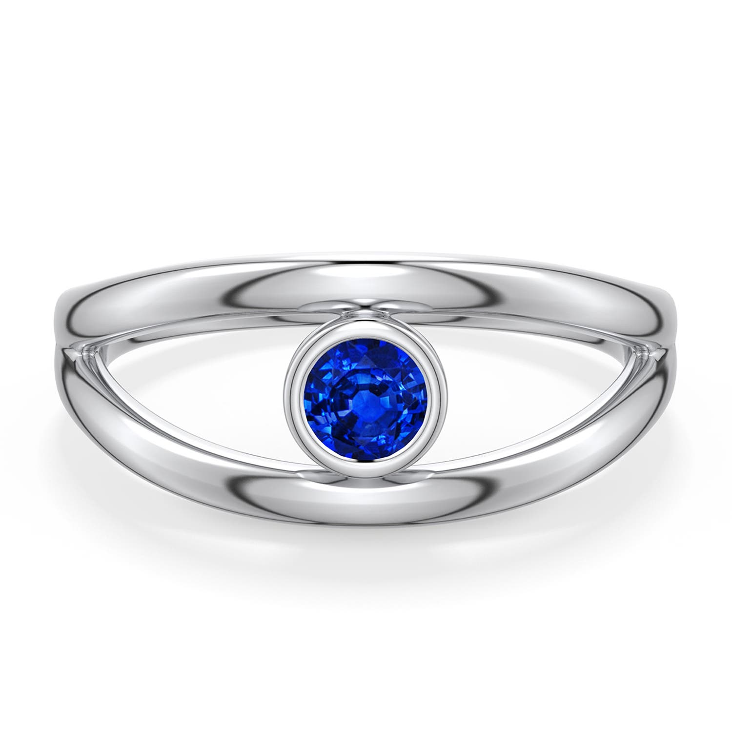4mm Labgrown Round Lab-Grown Blue Sapphire Bypass Split Shank Engagement Ring in 18K White Gold - main