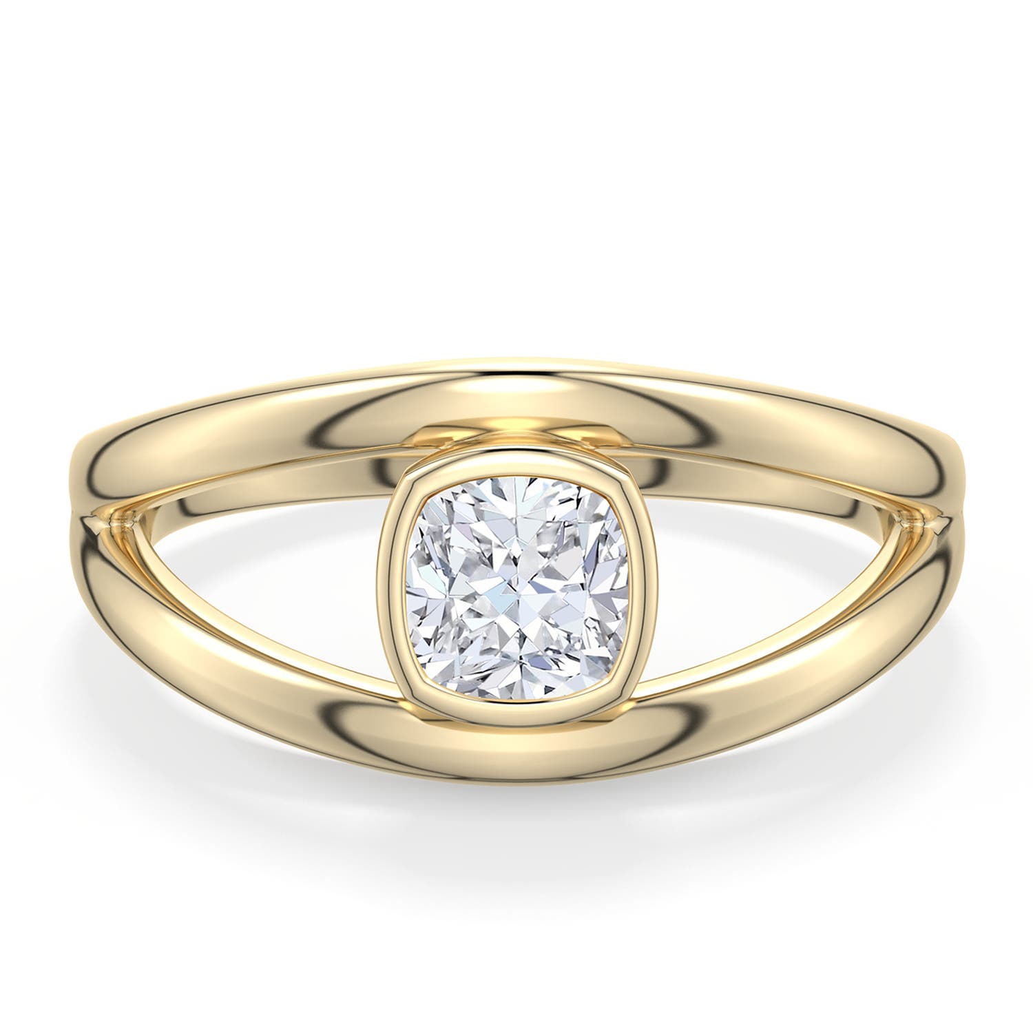 5mm FGVS Cushion Lab-Grown Diamond Bypass Split Shank Engagement Ring in Yellow Gold - main