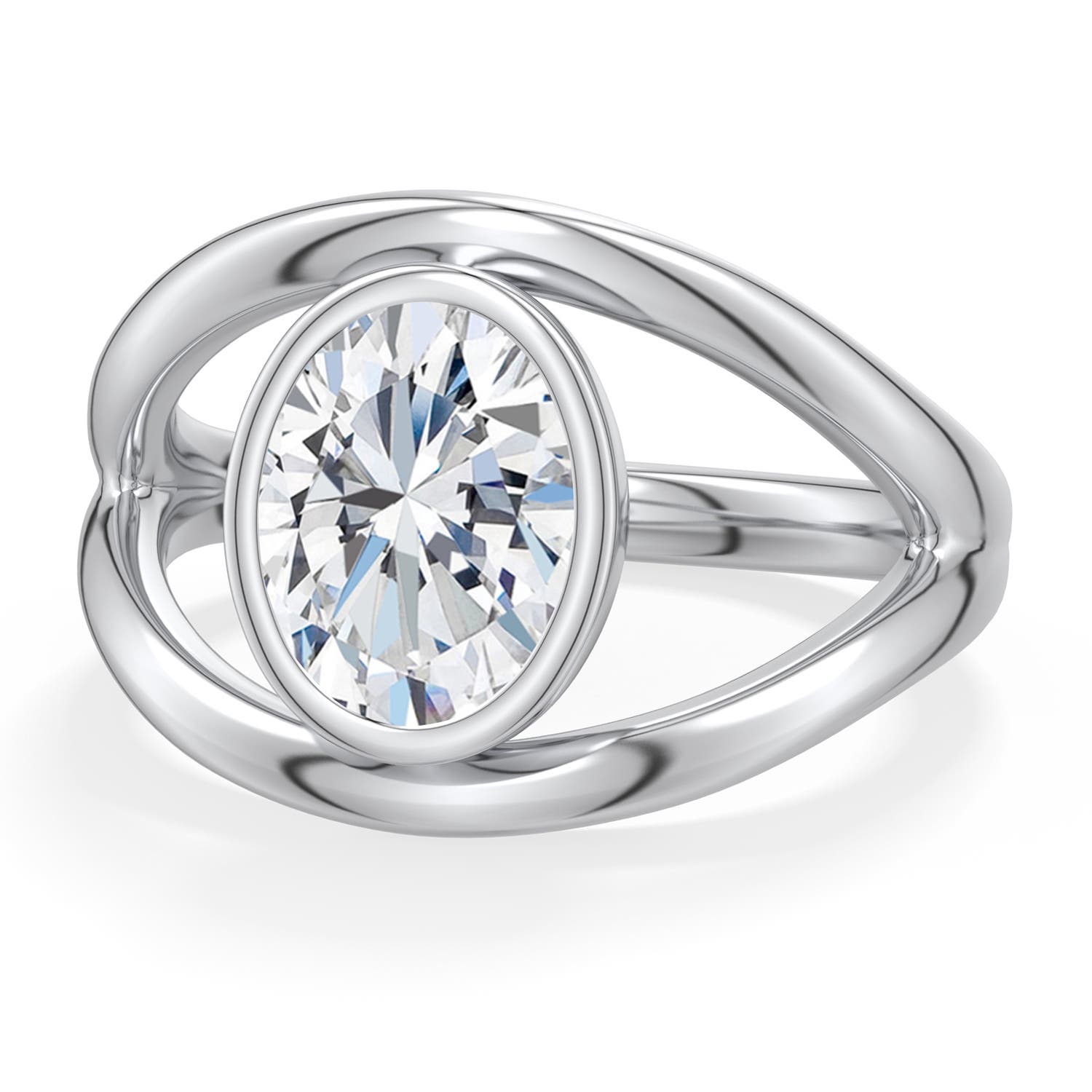 7.7x5.7mm FGVS Oval Lab-Grown Diamond Bypass Split Shank Engagement Ring in White Gold - main