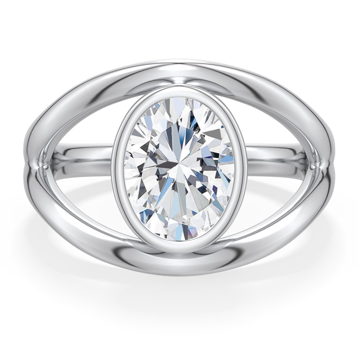 7.7x5.7mm FGVS Oval Lab-Grown Diamond Bypass Split Shank Engagement Ring in White Gold - side 1
