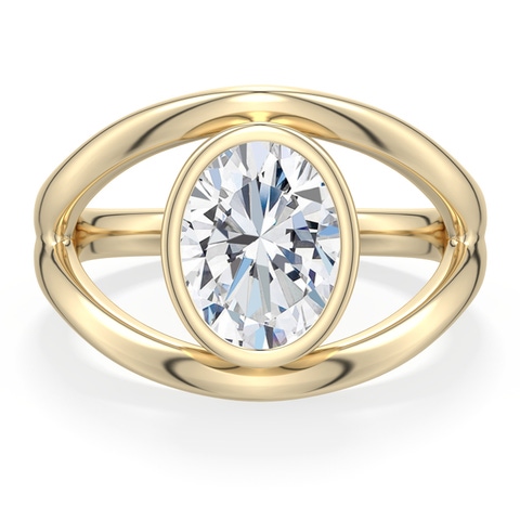7.7x5.7mm FGVS Oval Lab-Grown Diamond Bypass Split Shank Engagement Ring in Yellow Gold - side 1