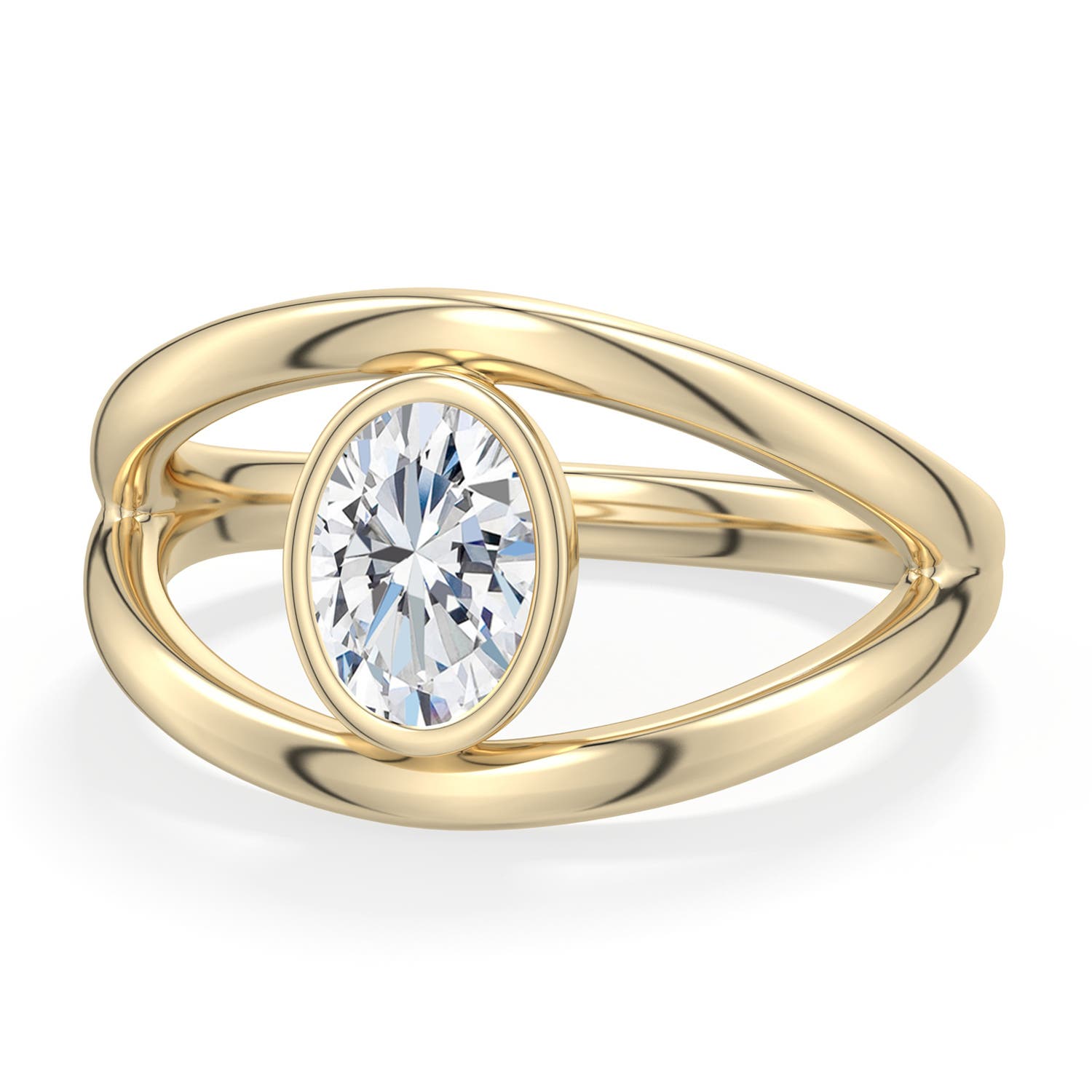 7x5mm FGVS Oval Lab-Grown Diamond Bypass Split Shank Engagement Ring in Yellow Gold - main