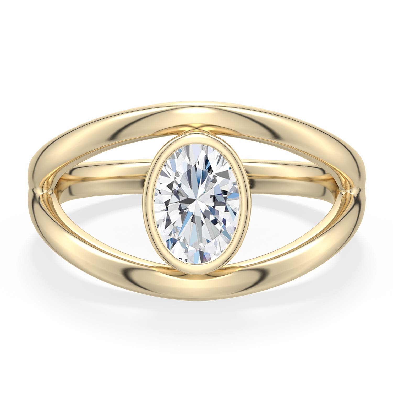 7x5mm FGVS Oval Lab-Grown Diamond Bypass Split Shank Engagement Ring in Yellow Gold - side 1 - side 3