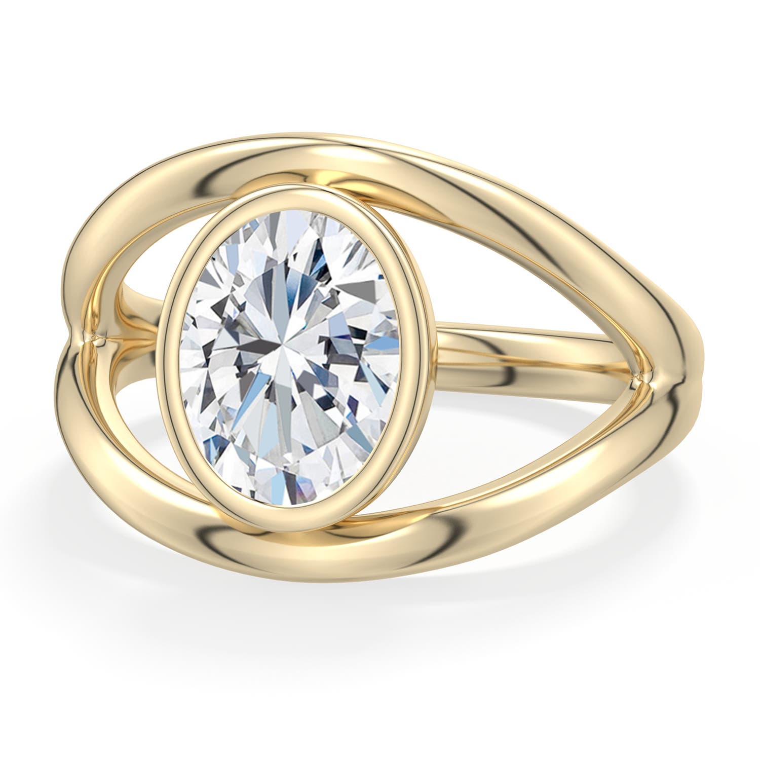 7.7x5.7mm FGVS Oval Lab-Grown Diamond Bypass Split Shank Engagement Ring in 18K Yellow Gold - main