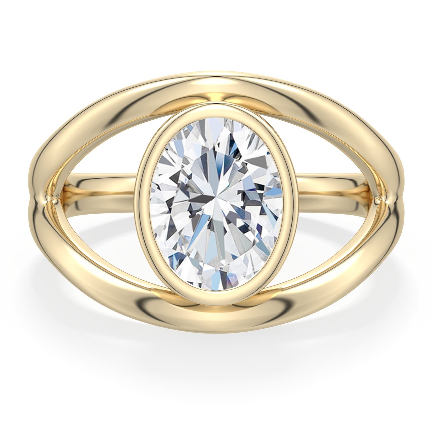 7.7x5.7mm FGVS Oval Lab-Grown Diamond Bypass Split Shank Engagement Ring in 18K Yellow Gold - side 1