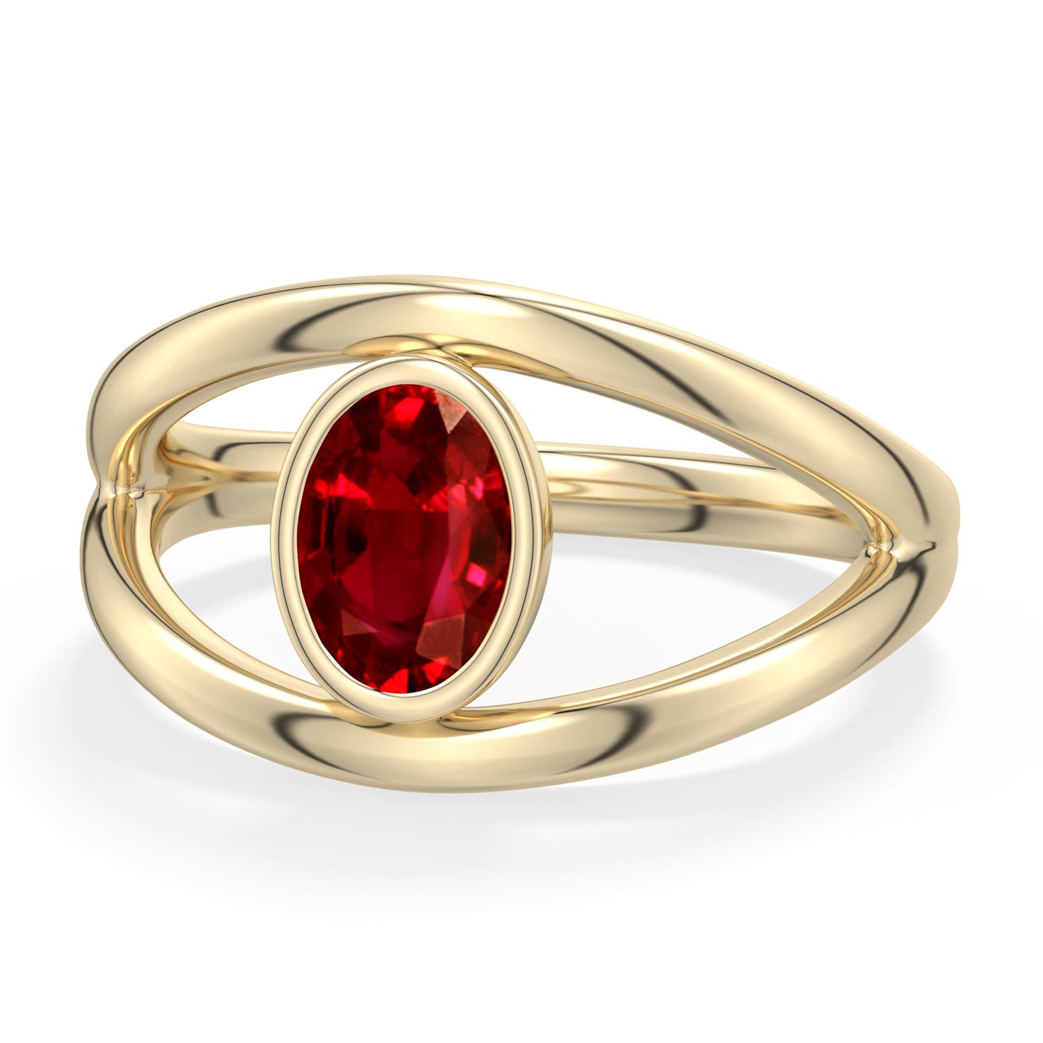 7x5mm Labgrown Oval Lab-Grown Ruby Bypass Split Shank Engagement Ring in Yellow Gold - main