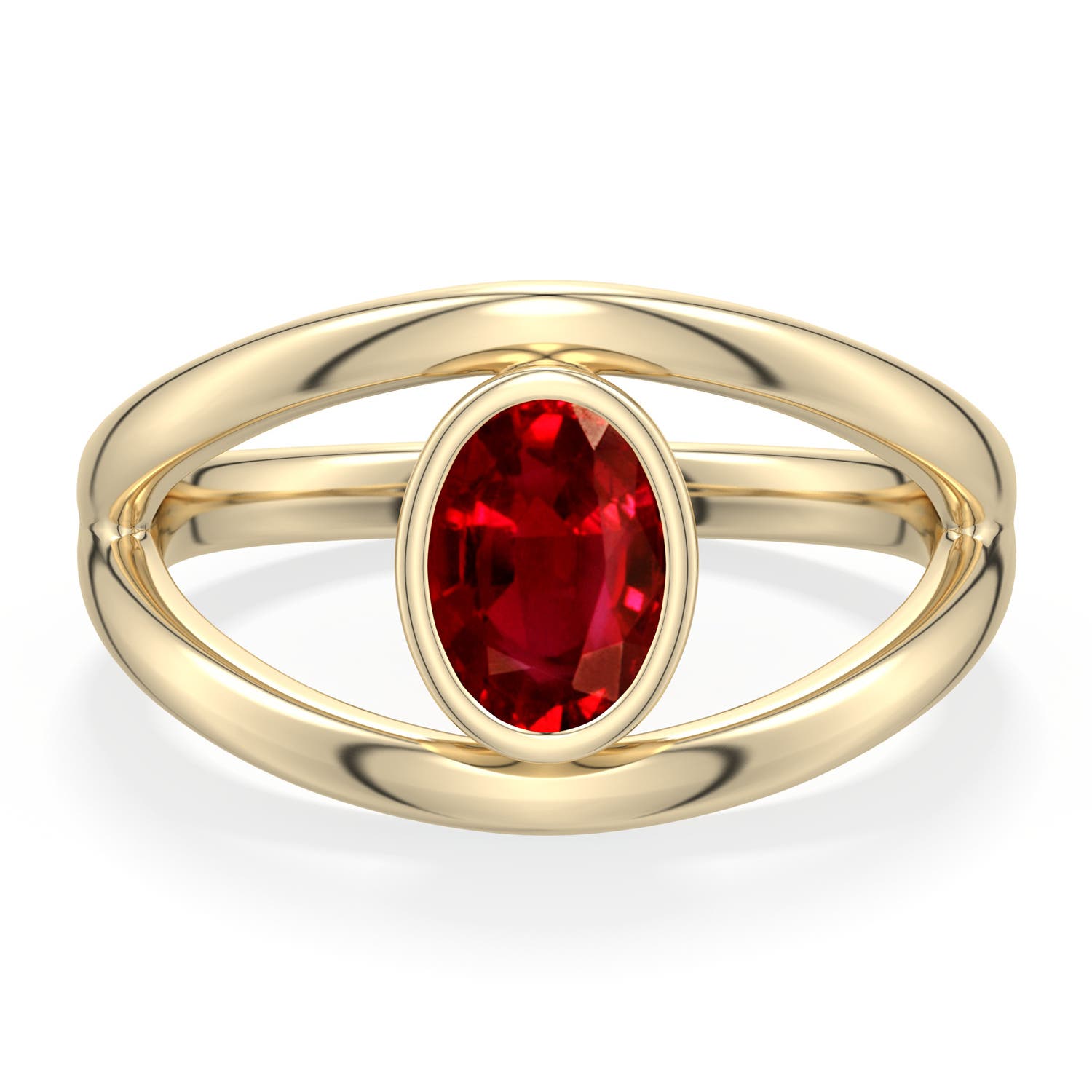 7x5mm Labgrown Oval Lab-Grown Ruby Bypass Split Shank Engagement Ring in Yellow Gold - side 1
