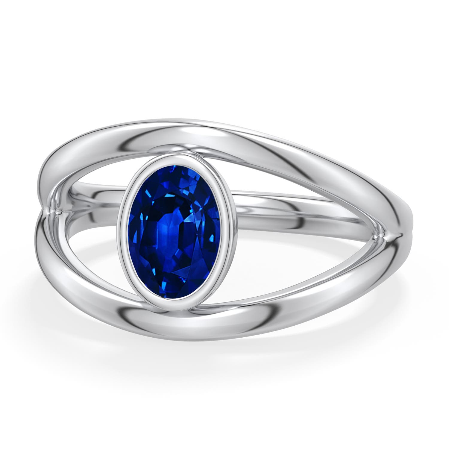 7x5mm Labgrown Oval Lab-Grown Blue Sapphire Bypass Split Shank Engagement Ring in 950 Platinum - main