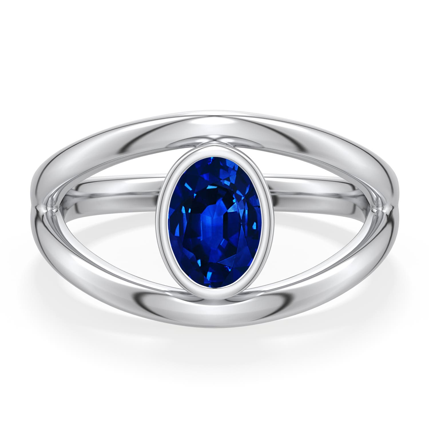 7x5mm Labgrown Oval Lab-Grown Blue Sapphire Bypass Split Shank Engagement Ring in 950 Platinum - side 1