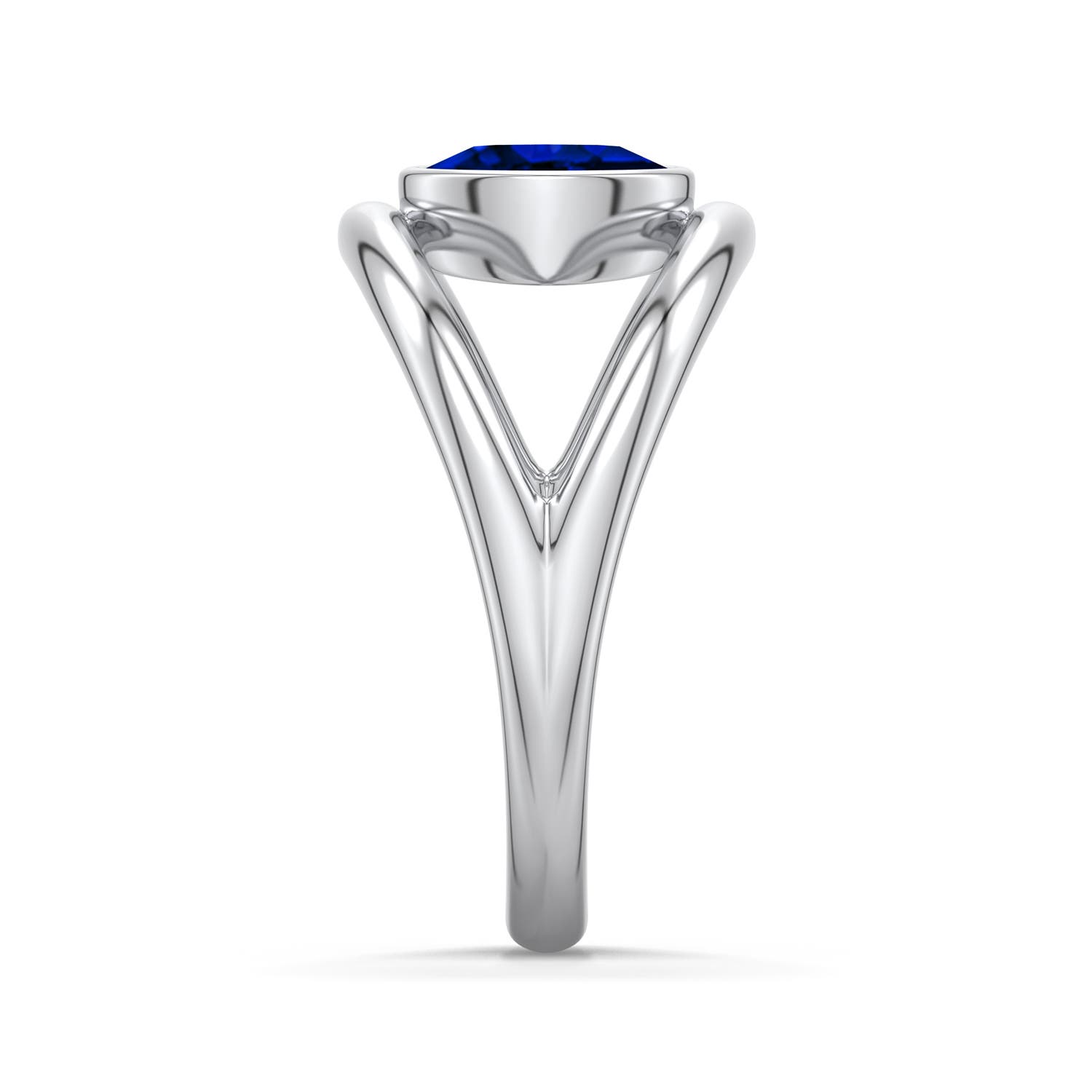 7x5mm Labgrown Oval Lab-Grown Blue Sapphire Bypass Split Shank Engagement Ring in White Gold - side 3 - side 5
