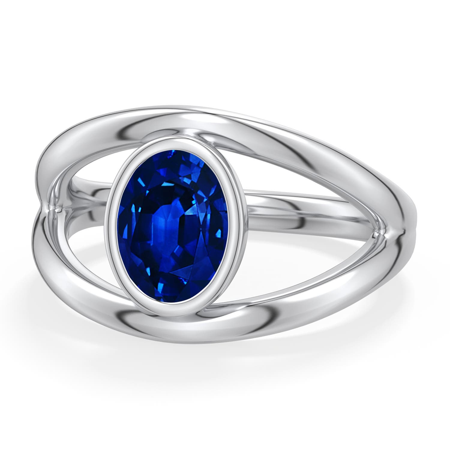 8x6mm Labgrown Oval Lab-Grown Blue Sapphire Bypass Split Shank Engagement Ring in White Gold - main