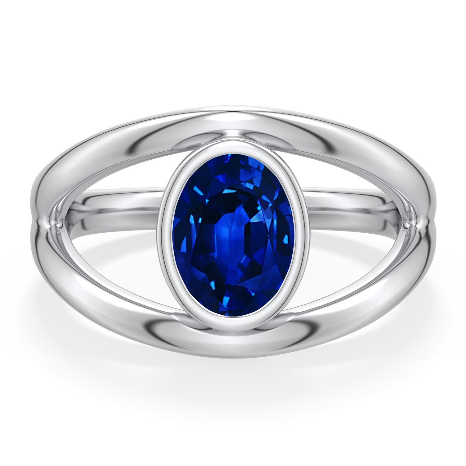 8x6mm Labgrown Oval Lab-Grown Blue Sapphire Bypass Split Shank Engagement Ring in White Gold - side 1