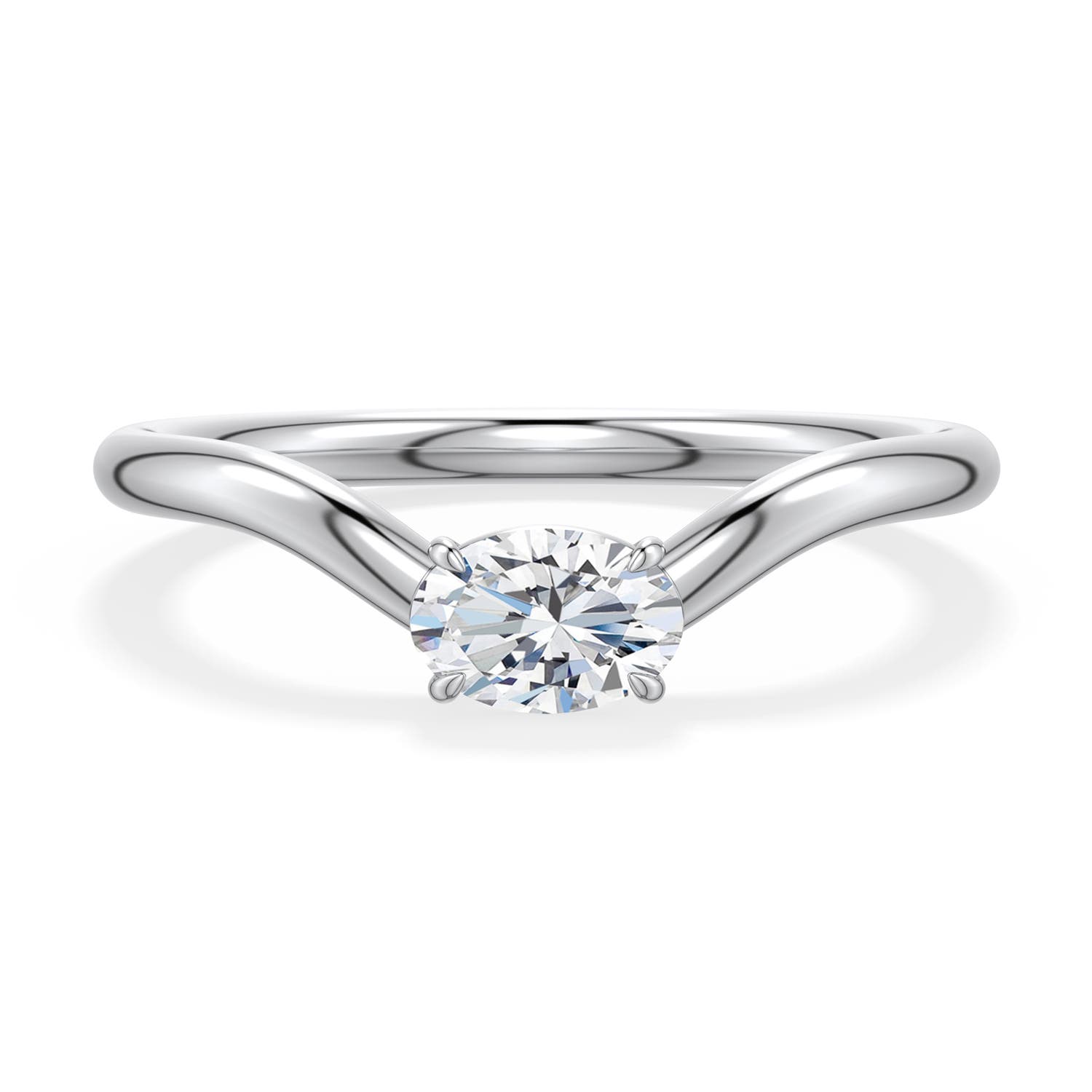 6x4mm FGVS East-West Oval Lab-Grown Diamond Curved Engagement Ring in White Gold - main