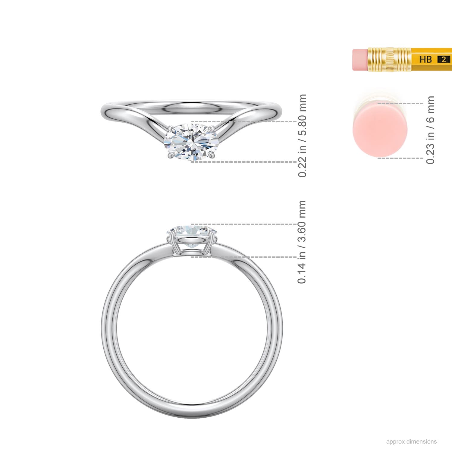 6x4mm FGVS East-West Oval Lab-Grown Diamond Curved Engagement Ring in White Gold - ruler - ruler
