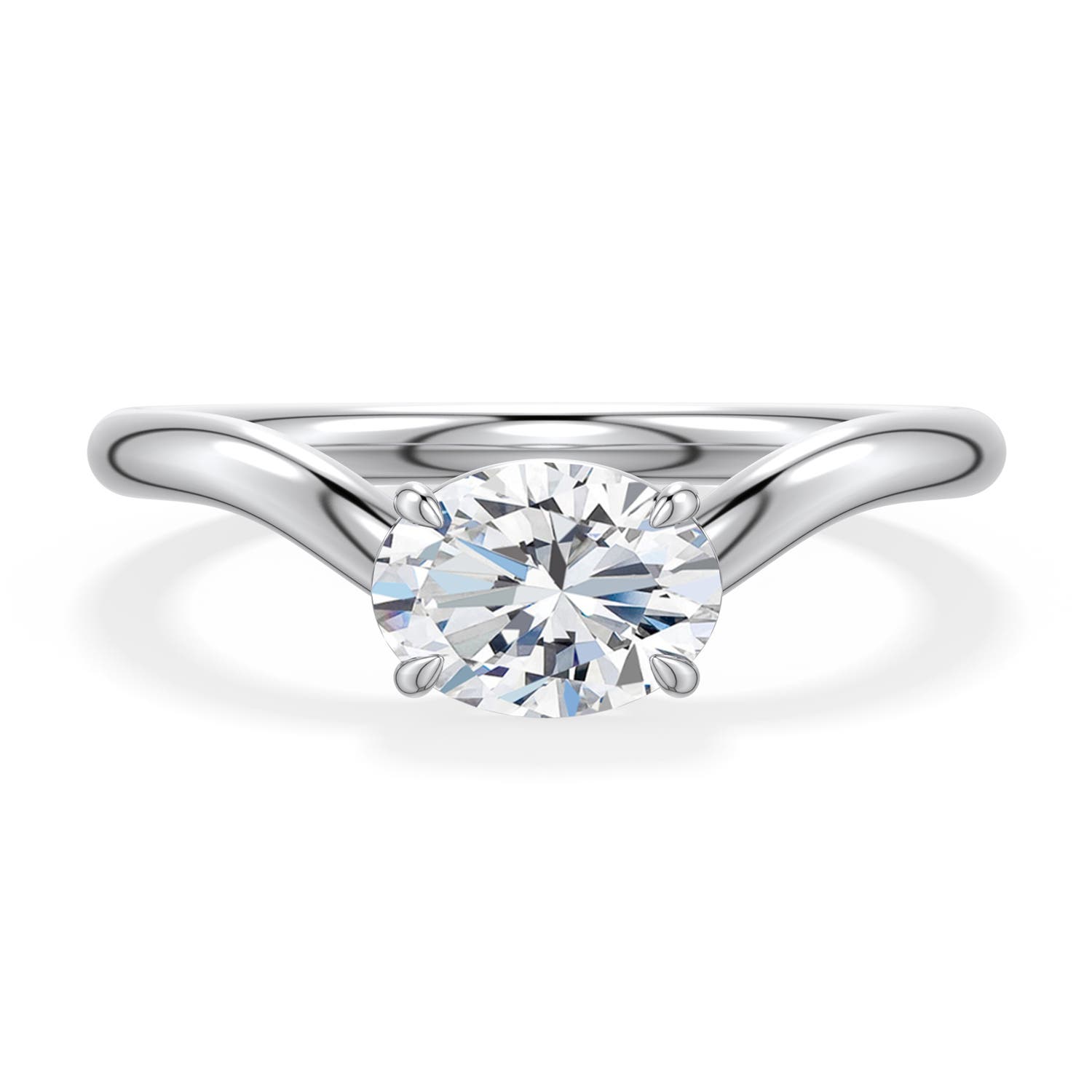 7.7x5.7mm FGVS East-West Oval Lab-Grown Diamond Curved Engagement Ring in 18K White Gold - main