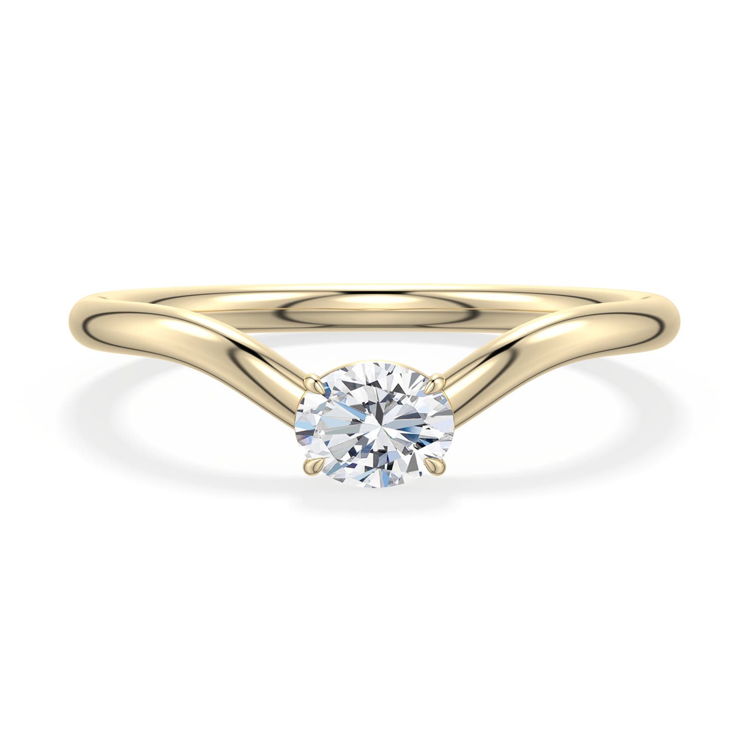 5x4mm FGVS East-West Oval Lab-Grown Diamond Curved Engagement Ring in Yellow Gold - main