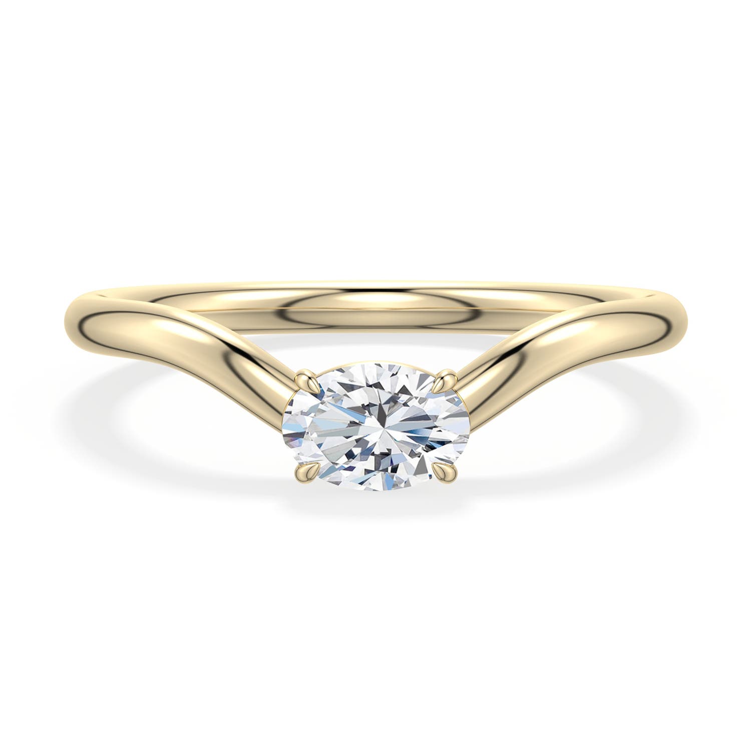 6x4mm FGVS East-West Oval Lab-Grown Diamond Curved Engagement Ring in Yellow Gold - main