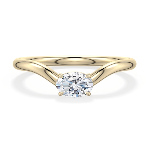 6x4mm FGVS East-West Oval Lab-Grown Diamond Curved Engagement Ring in Yellow Gold - main