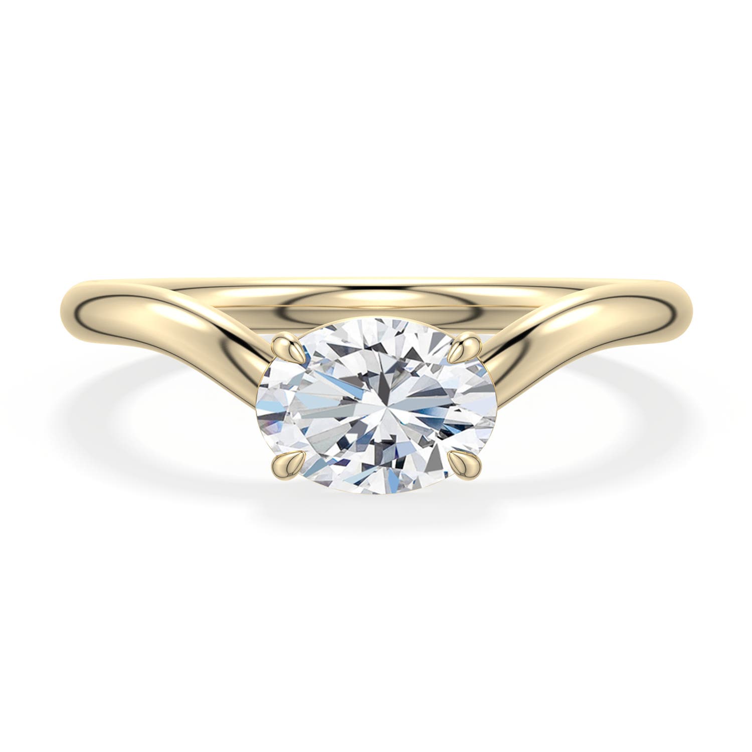 7.7x5.7mm FGVS East-West Oval Lab-Grown Diamond Curved Engagement Ring in 18K Yellow Gold - main