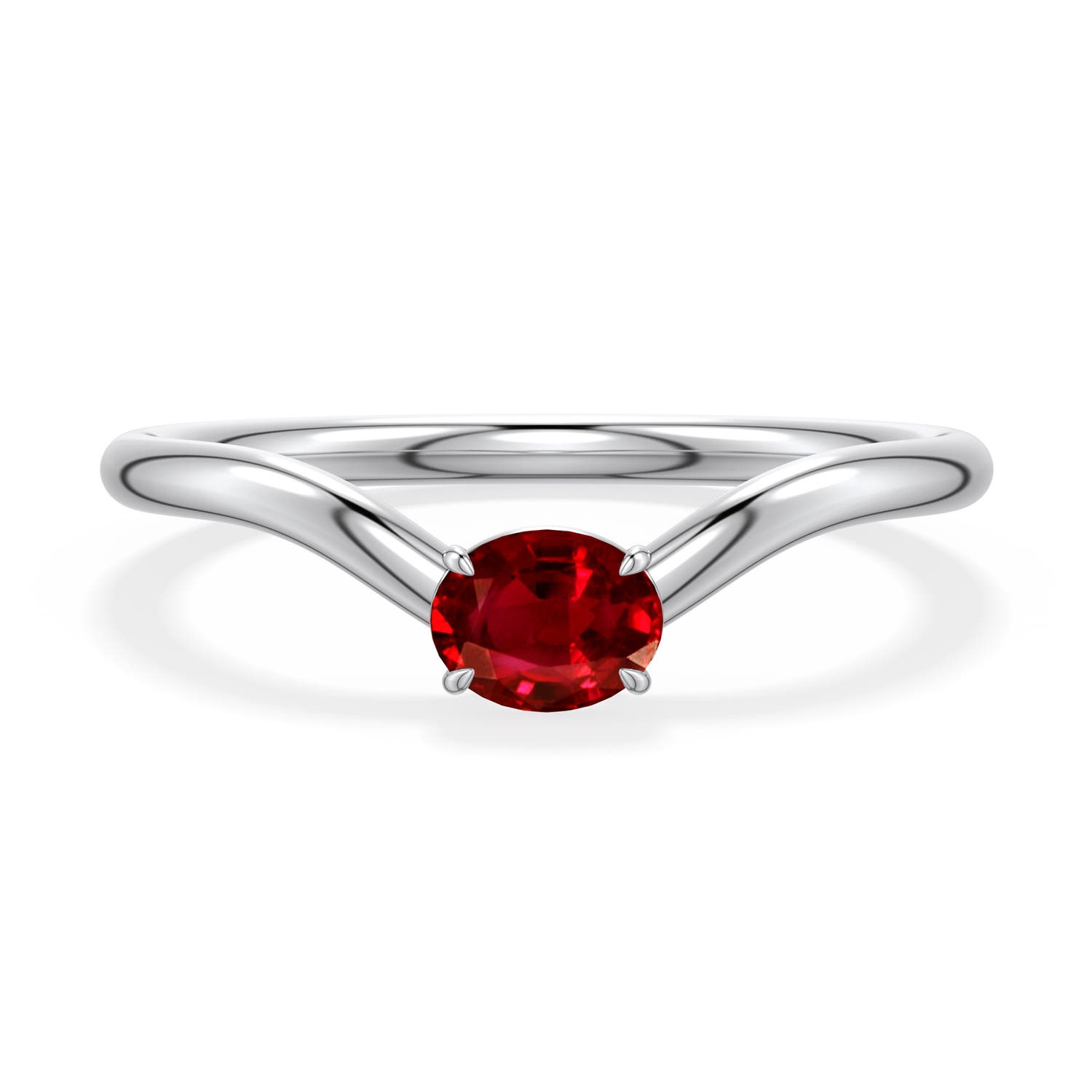Angara 0.4 Ctw East-west Oval Lab-grown Ruby Curved Engagement Ring In Metallic